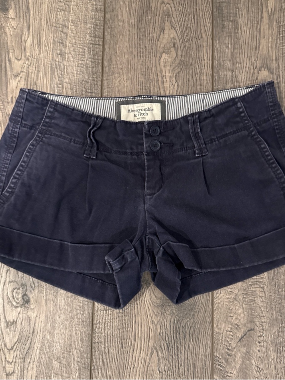 Abercrombie & Fitch Dark Navy Cotton Cuffed Jean Shorts